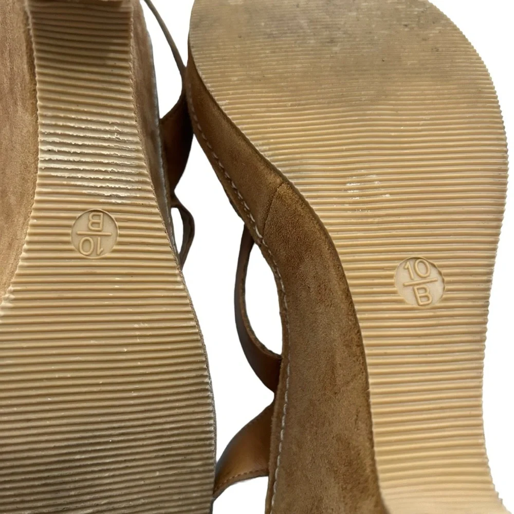 Coach Light Brown Calf Leather Telma Butterfly Adjustable Strap Wedge Sandals,10
